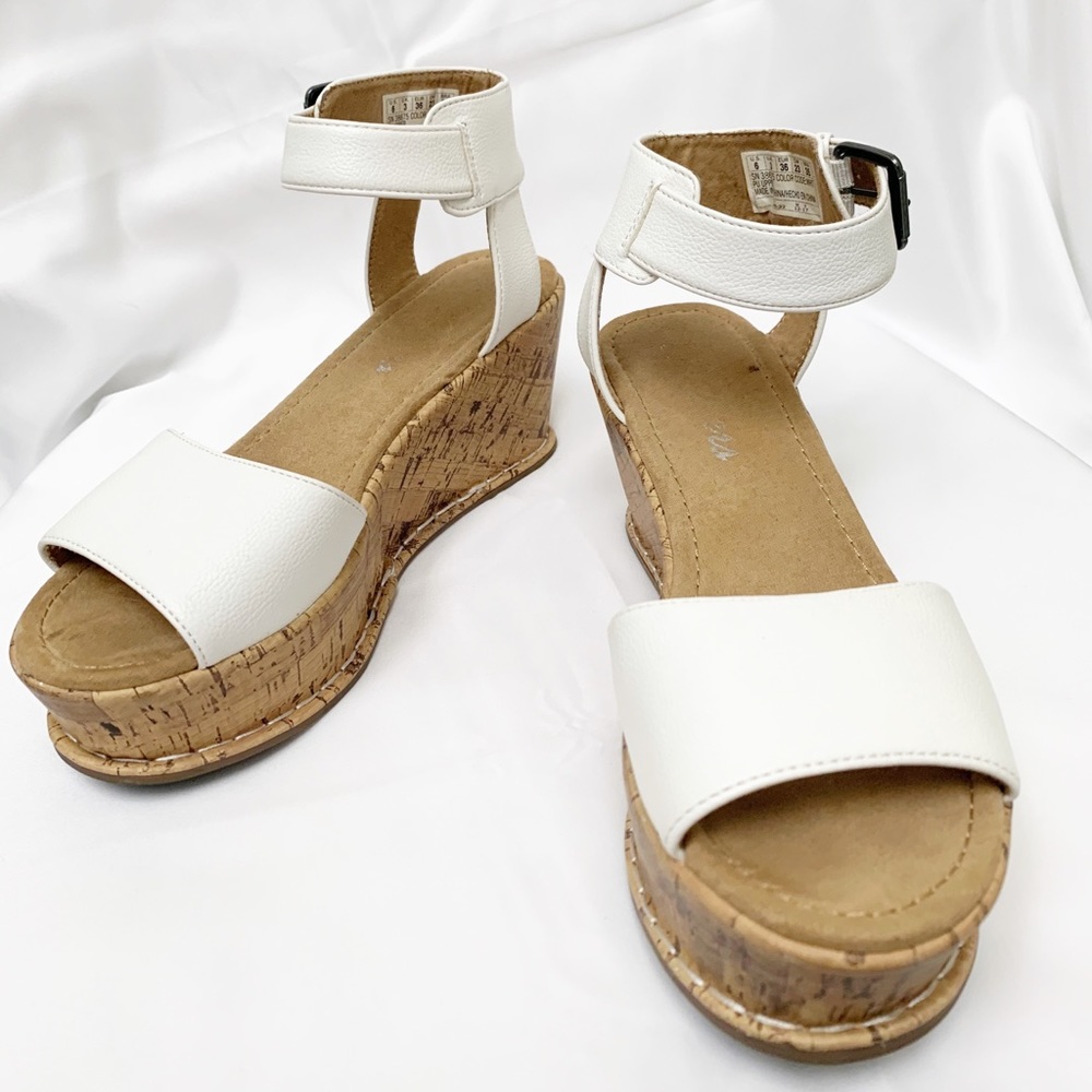 Sketchers white cork platform sandals